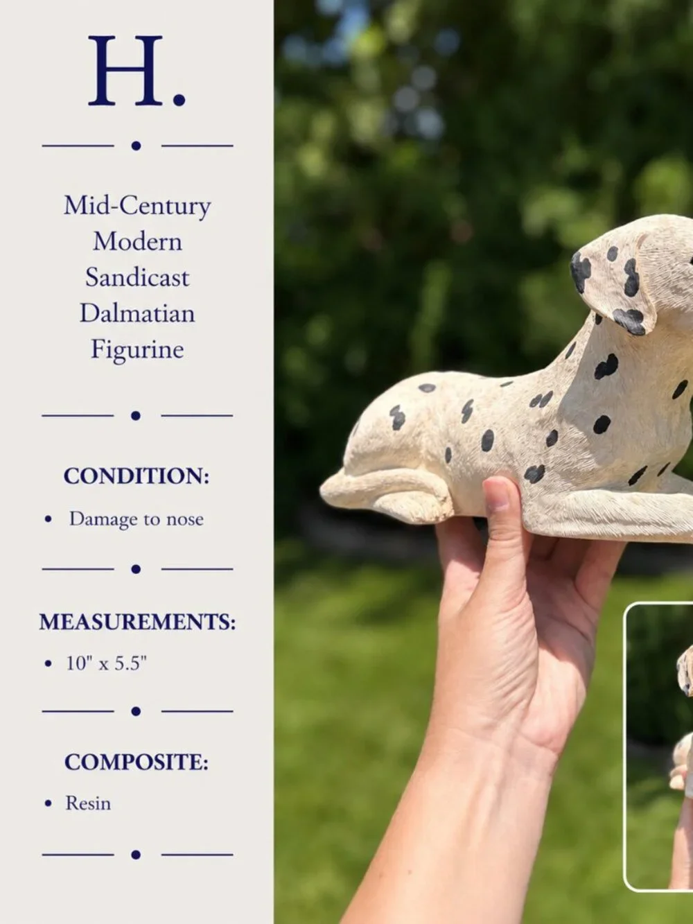 Vintage Sandicast Dalmatian Figurine | Mid-Century Modern Resin Dog Sculpture |